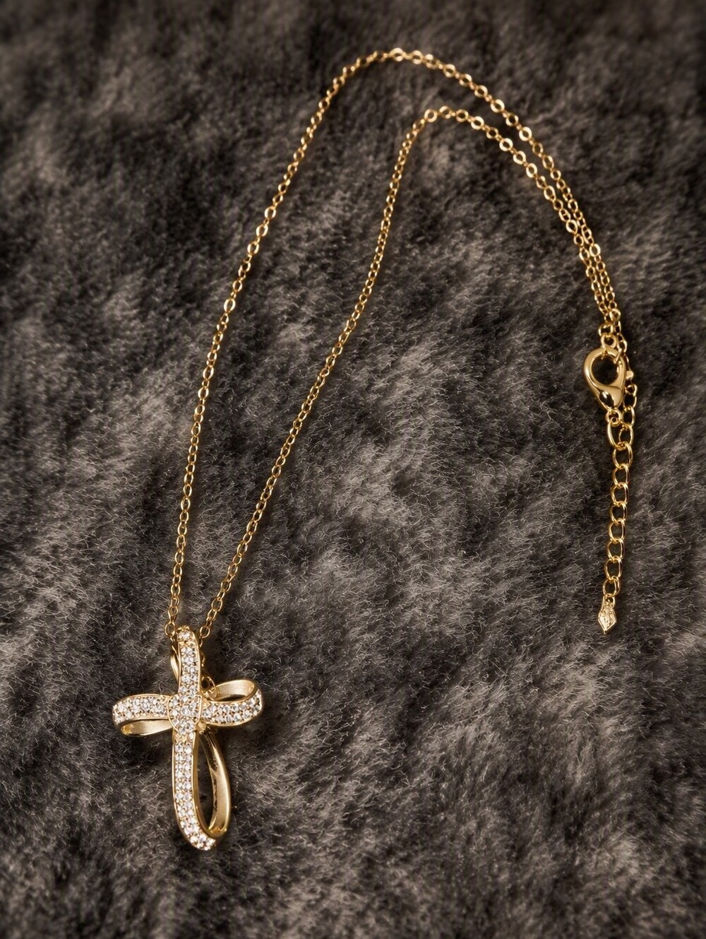 Vintage 925 Sterling Silver Gold Plated Crystal Cross Pendant Necklace Y2K CC